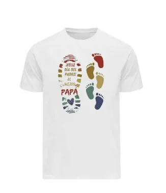 Playera con imagen de pasos de papa e hijos