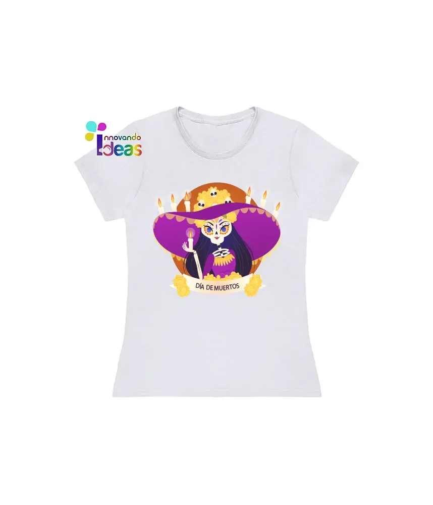 Playera dia de muertos sombrero rosa